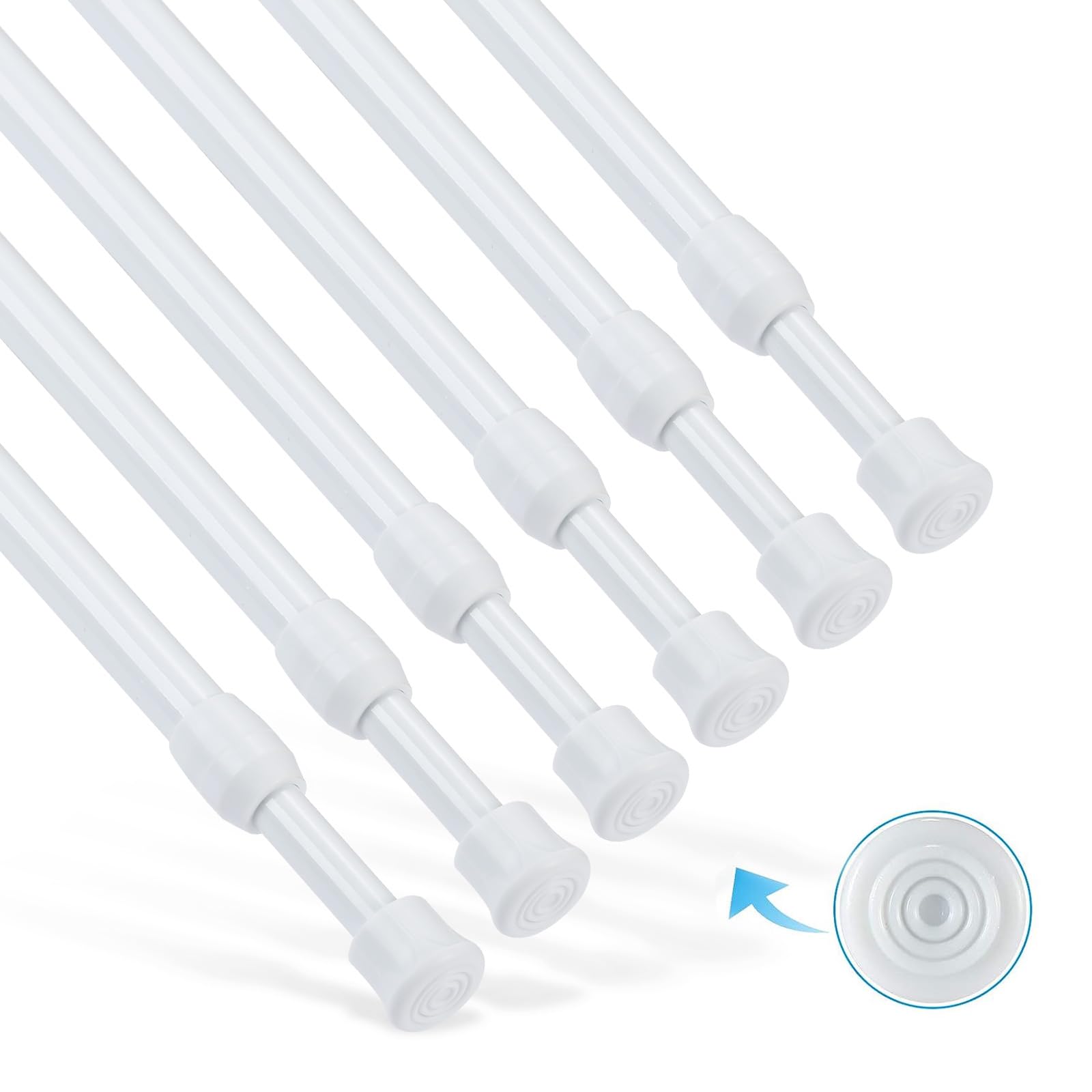 6Pcs Tension Rod, Goowin 60-110 cm Tension Rods for Windows, No Drilling Rustproof Spring Adjustable Tension Curtain Rod for Doors, Windows, Wardrobe Bars, Drying Support Rods（White）