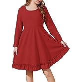 JiAmy Girls Dresses Fall Long Sleeve A Line Twirly Skater Ruffle Loose Casual Dress with Pocket