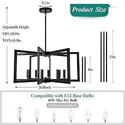 Bairth 8-Light Black Chandelier, Farmhouse Dining
