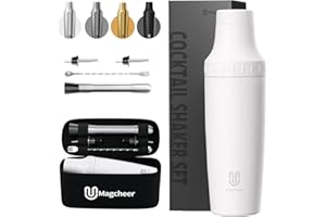 Magcheer Hybrid Cocktail Shaker Set | Vacuum Insulated Stainless Steel Martini Shaker with Strainer & Jigger Lid | Travel Coc