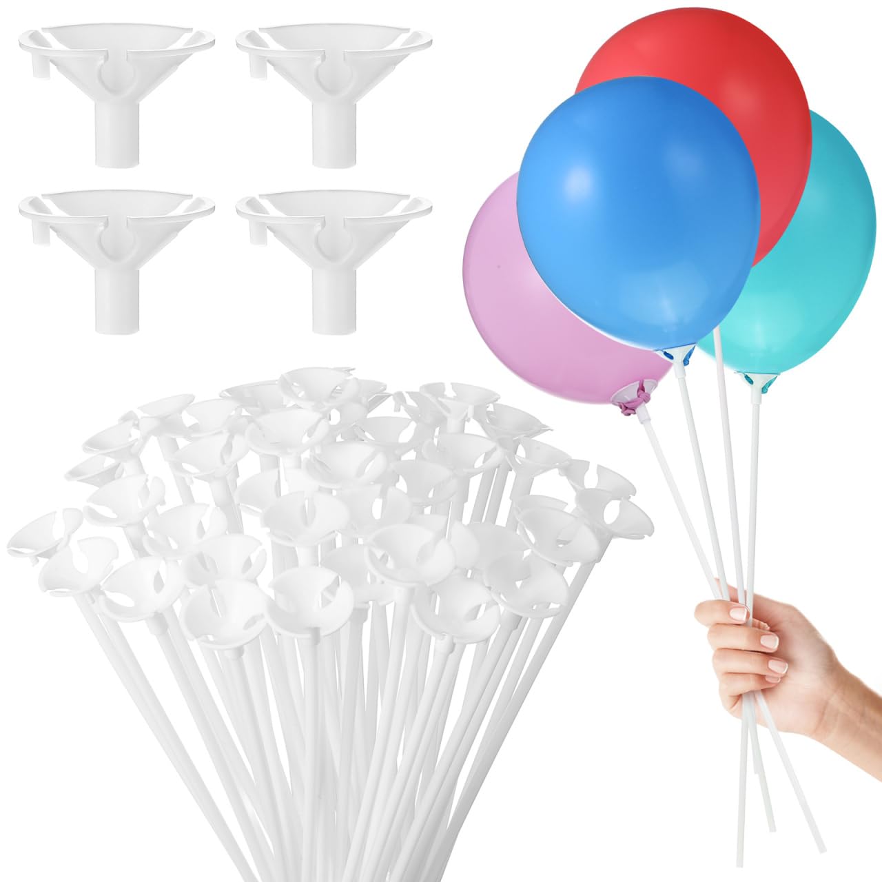 Photo 1 of Balloon Holder Sticks 50Pcs White Plastic for Balloon Decorations Ideal for Birthday Wedding Christmas and Party Events