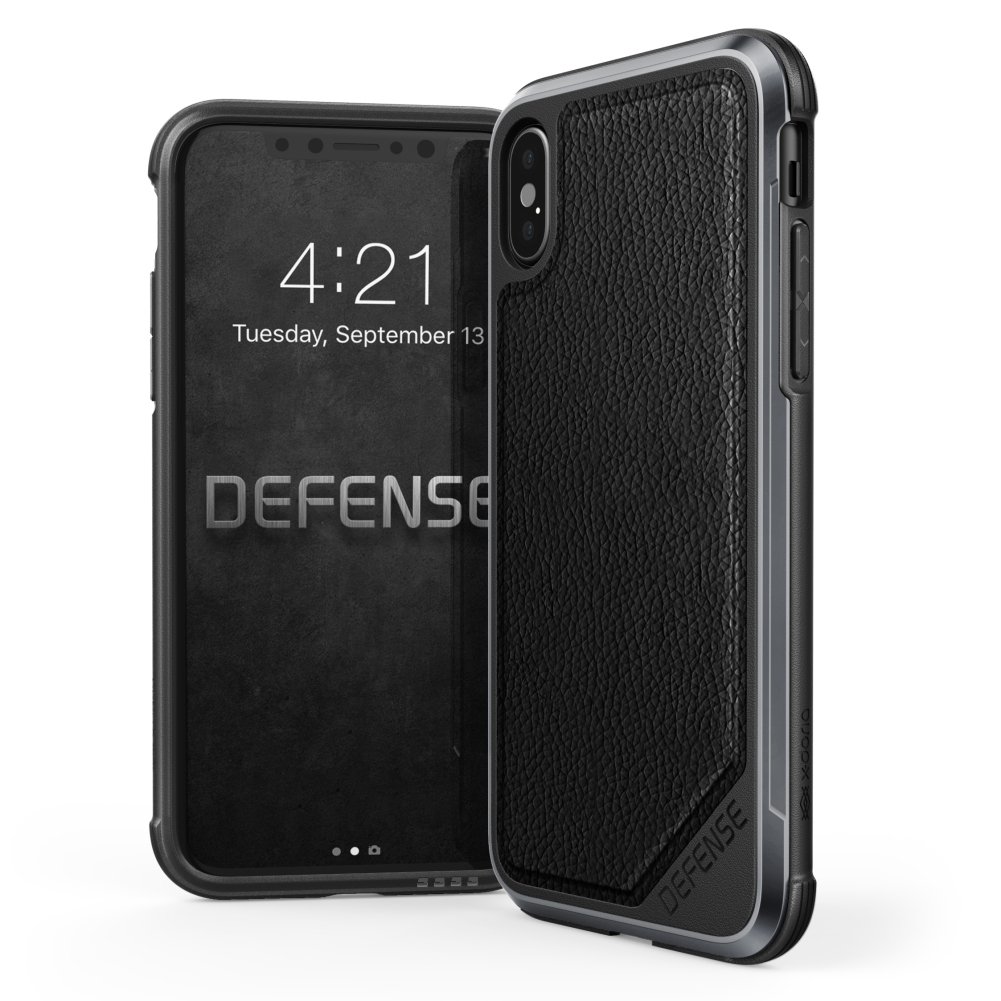 iPhone X Case, X-Doria Defense Lux Series - Military Grade Drop Tested, Anodized Aluminum, TPU, Polycarbonate Protective Case for Apple iPhone X - Black Leather