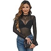 Womens Mesh Top See Through Shirt Long Sleeve Sheer Blouse Clubwear