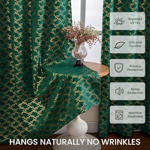 Ystyle Cortinas Salon Terciopelo 2 Piezas con Ojales, 140x260cm, Cortinas Termicas Aislantes Frio Y Calor, Modernas Suave Cortina Habitacion Terciopelo, Verde
