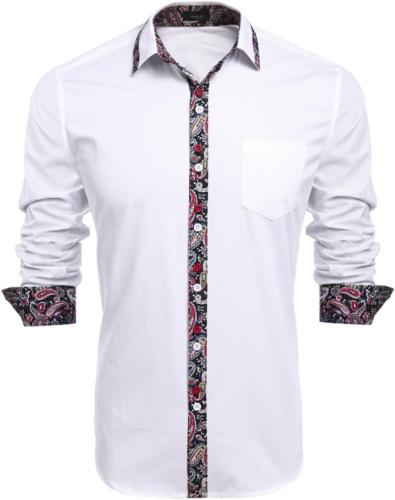 LETEOO Men's Printed Pattern Long Sleeve Dress Shirt Button Down Casual Shirts