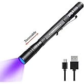 UV Flashlight USB Rechargeable, 395nm Ultraviolet Flashlight, Zoomable Pen Blacklight Flashlight IP54 Waterproof Detector for
