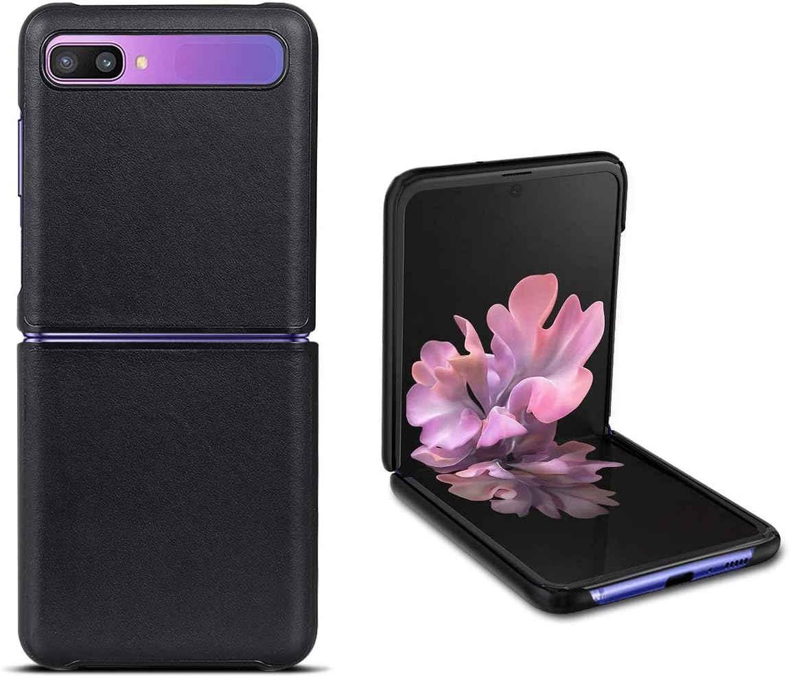 EUDTH Galaxy Z Flip Case, Ultra Slim Shockproof Leather Back Protective Case Hard Cover Case for Samsung Galaxy Z Flip 6.7" - Black