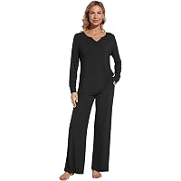 WiWi Women's Bamboo Viscose Pajama Set – Long Sleeve 2-Piece Sleepwear With Pockets