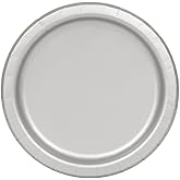 Solid Silver Round Disposable Paper Dinner Plates - 9'', 16 Pieces - Perfect for Parties, Weddings, Holidays & More