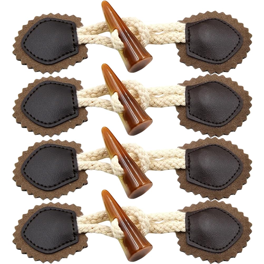 MAGICLULU 4 Pairs of Leather Horn Toggle Closure Buttons Leather Sew-On Toggles Closure for Coat Knitwear Windbreaker Jacket