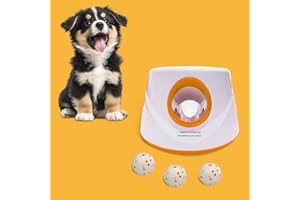 UJQW Automatic Dog Ball Launcher-Small Silent Dog Ball Thrower, 3 Adjustable Distances (20ft/33ft/46ft), Rechargable,Includes 3 Durable 2.3" Balls for Small/Medium Dogs (Orange, Medium)