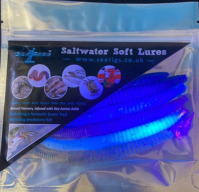 searigs Sea fishing 8" Ultra Violet Soft Paddle-tail lures x5 - For Saltwater & Freshwater Fishing - Bass, Cod, Wrasse, Pollock, Perch, Trout Pike and Chub…