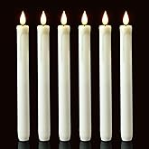 Homemory 6 Pack Flameless Taper Candles, No Remote, Realistic Flickering Battery Operated Candlesticks, White LED Plastic Candle Safe for Weddings, Table Decor, Christmas, and Halloween