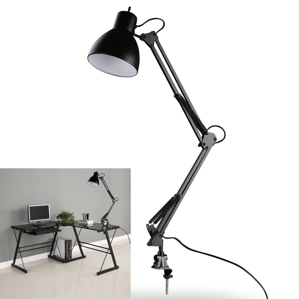 LED Desk Lamp - BANGWEIER Black Flexible Swing Arm Clamp Mount Lamp Office Studio Home Table Desk Light
