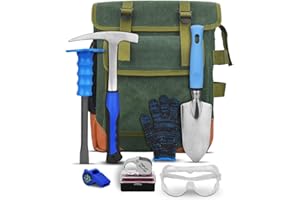 CKJSJ 8-Piece Set - Geological Rock Pick Hammer Kit, Backpack Portable Chisel and 32-Ounce Hammer Set - Jewelry Magnifying Glass, Safety Goggles, Whistle, and More, Tools for Rock Hounding. (Blue)