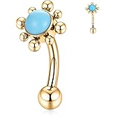 FUNLMO Belly Button Ring Turquoise Belly Button Piercing G23 Titanium Belly Ring Navel Piercing Jewelry 14G Navel Barbell Stud
