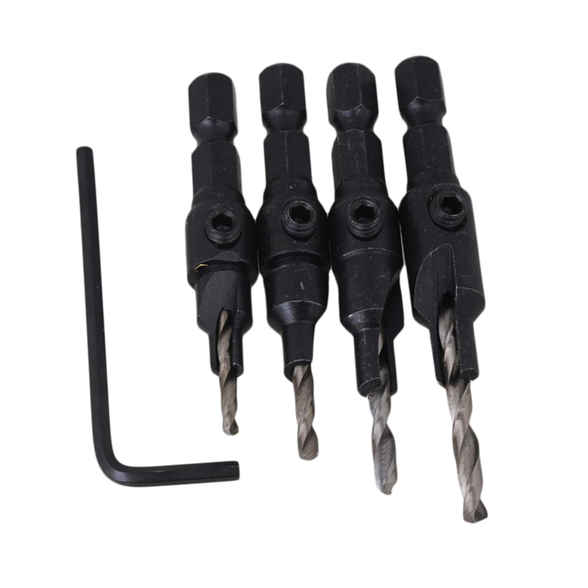 BQLZR Countersink Drill Bit Set With Quick Change Hex Shank Adjustable Countersink Set #6#8#10#12 Screw Woodworking Countersink Drill Bits Pack of 4