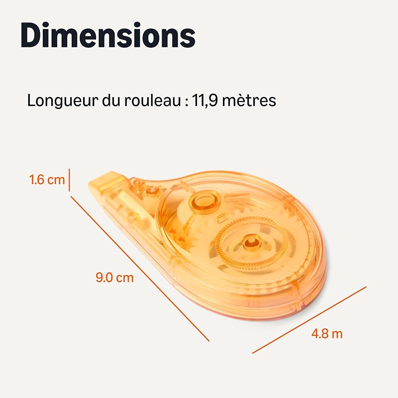 Ruban correcteur, Lot de 10, Rouleau, Stylo, Style Souris, Séchage Instantané, 12m de Long, Vert, Violet, Orange, Rouge, Bleu