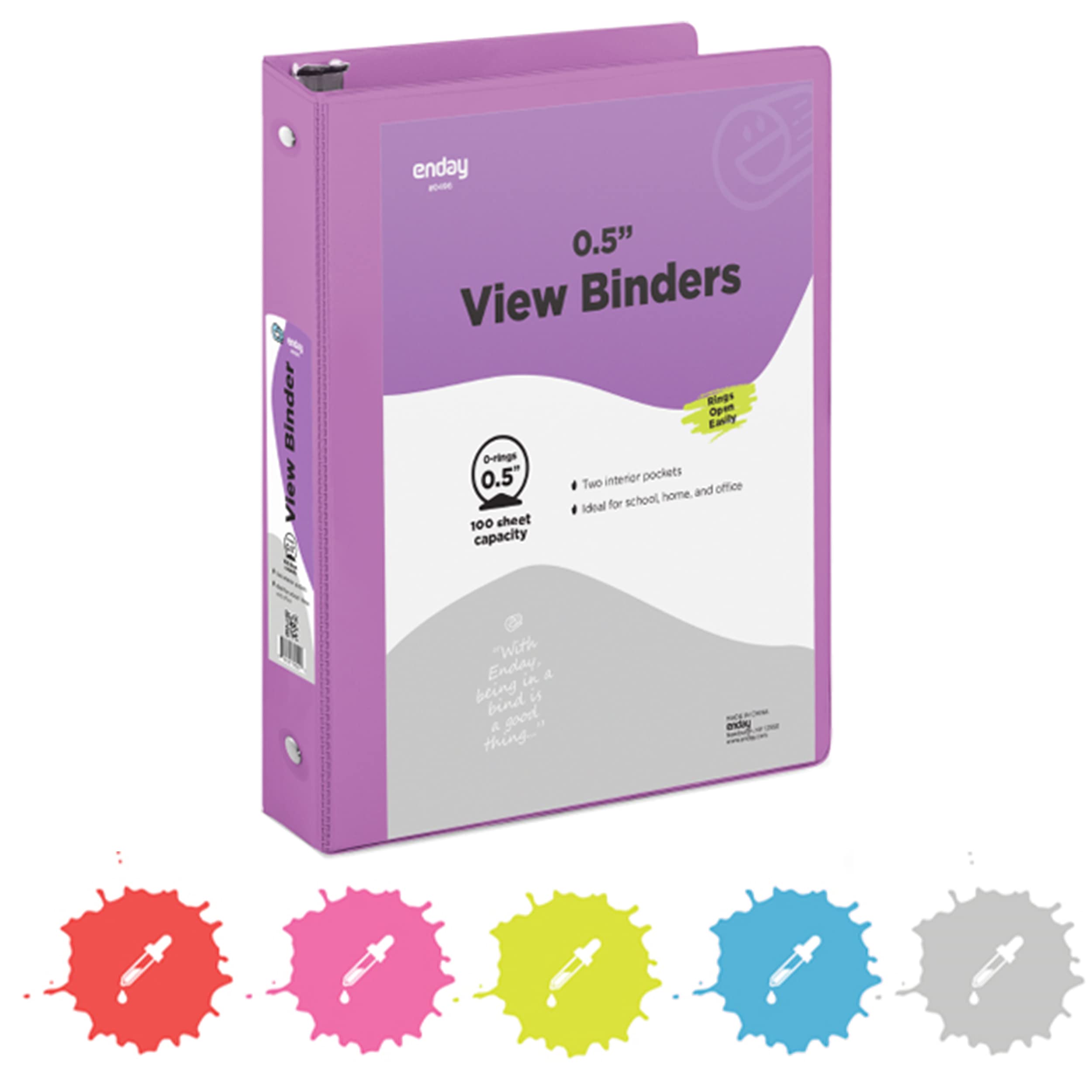 Photo 1 of ½ Inch 3 Ring Binder .5 inch Purple Clear View Cover with 2 Inside Pockets, Colored School Supplies Office and Home Binders – by Enday