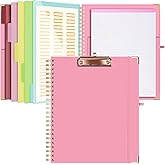 Ospelelf Clipboard with Storage 8.5 X 11，Padfolio Organizer, Spiral Portfolio Letter Size with Notepad, Pen Holder, 5 Extra Folder Divider Pages, Elastic Closure Nurse Office Essentials (Pink)