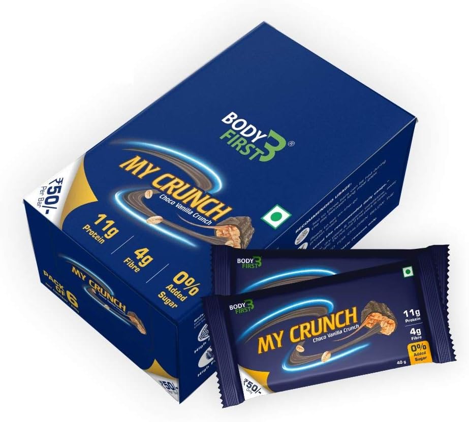 BodyFirst MY CRUNCH - Assorted Protein Bars (240 g), No Added Sugar - Pack of 6 bars