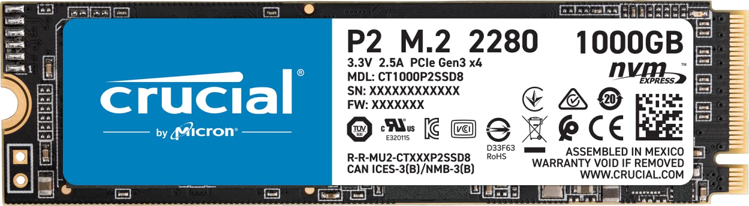 Crucial P2 1TB M.2 PCIe Gen3 NVMe Internal SSD - Up to 2400MB/s - CT1000P2SSD8