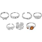 MECCANIXITY Chunky Gold Rings Set for Women Adjustable Gemstone Stackable Ring Open Vintage Statement Stacking Jewelry