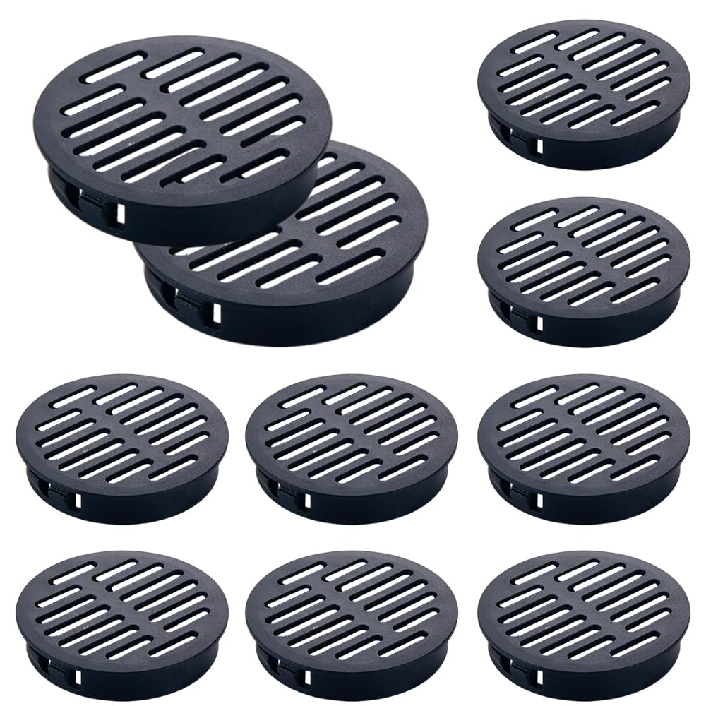 10-Pack 50mm (2in) Black Plastic Circular Soffit Vents – Ideal for Home, Office, Bathroom, Kitchen, and Cabinets
