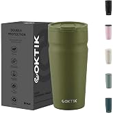 COKTIK 20oz Insulated Coffee Tumbler with Lid, Reusable Stainless Steel Iced Coffee Cup, Hot Travel Coffee Mug Cupholder Friendly, Olive