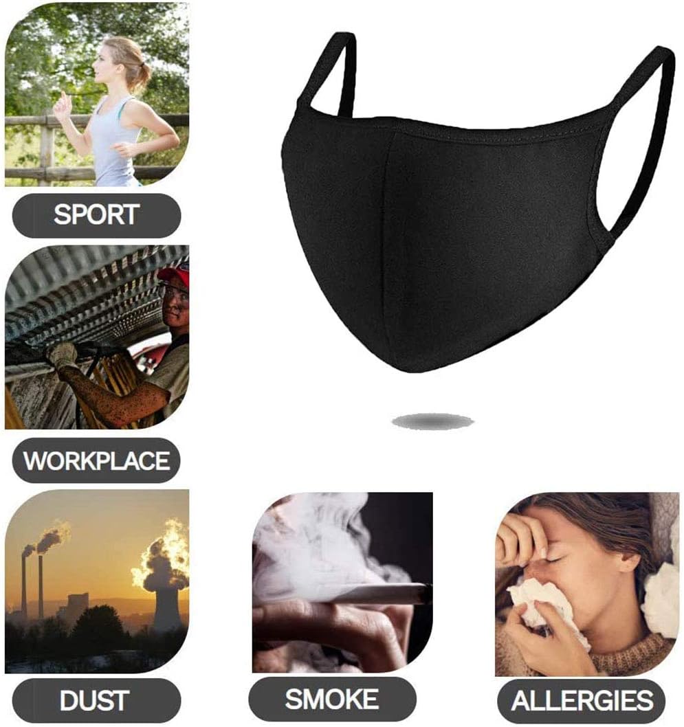 TIANMIAOTIAN Anti-Dust Black Mouth Mask, Unisex Cotton Face Mask for Cycling Camping Travel for Kids Teens Men Women
