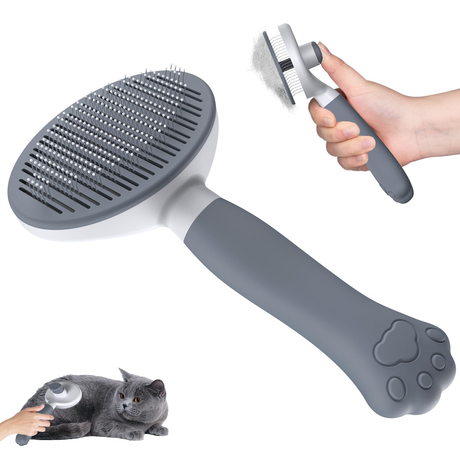 Zivacate Cat Brush Dog Brush [Ergonomic Grip & One-click Cleaning] Shedding Tool for Short & Long Haired Dogs/Cats/Rabbits, Deshedding Brush(Grey)
