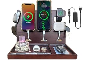Xunhomon Wood Phone Docking Station USB Charging Station for Multiple Devices with QC 3.0 & Type C Charger Fast Charging for 