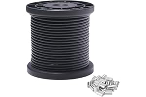 NITOO Vinyl Coated Wire Rope,Black Coated Covered 304 Stainless Steel Wire Cable,100Feet 1/16 Inch Overmolded to 3/32 Inch