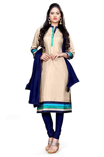 Uniform Sarees Corp Womens Poly Cotton Unstitched Salwar Kameez (D.No-278/2019, Beige, Free Size)