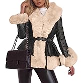 Aurgelmir Women's Faux Leather Jacket Coat Short/Long Parka Coat with Fur Collar Outwear