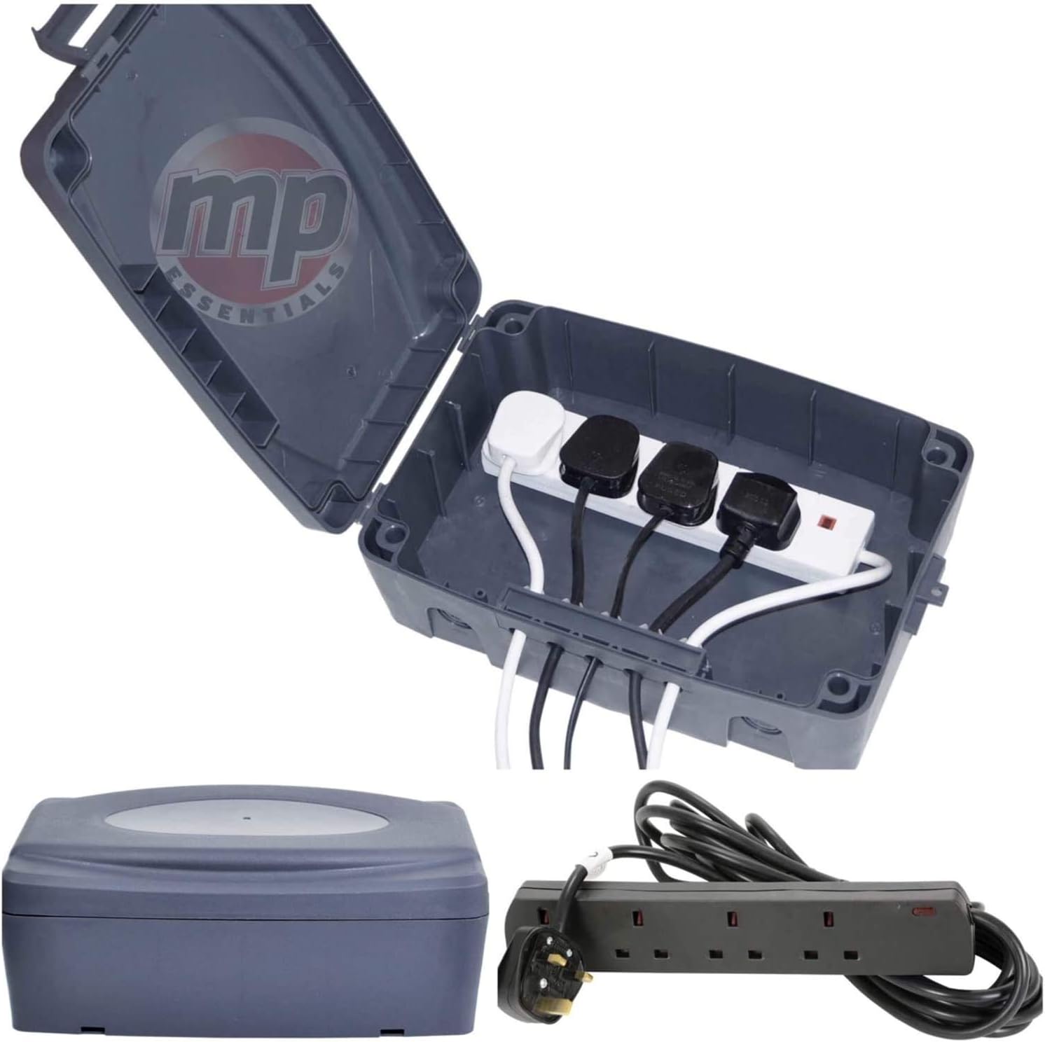 MP Essentials Outdoor Waterproof Masterplug Electrical Connection Box & 4 Gang 2M BLACK Extension Lead