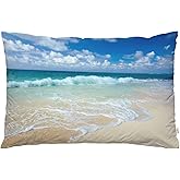 EKOBLA Throw Pillow Cover Beautiful Beach Summer Ocean Sea Tropical Space Coast Sand Water Seasonal Holiday Decor Lumbar Pillow Case Cushion for Sofa Couch Bed Standard Queen Size 20x30 Inch