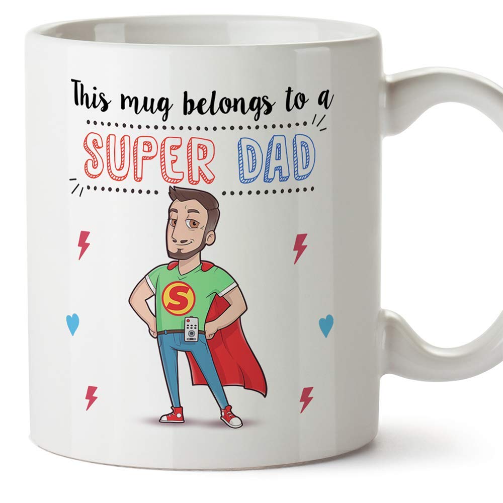 MUGFFINS Super Dad Mug – Funny Father's Day Gift, Birthday Present for Daddy, Coffee Cup for Breakfast - Ceramic 11 oz