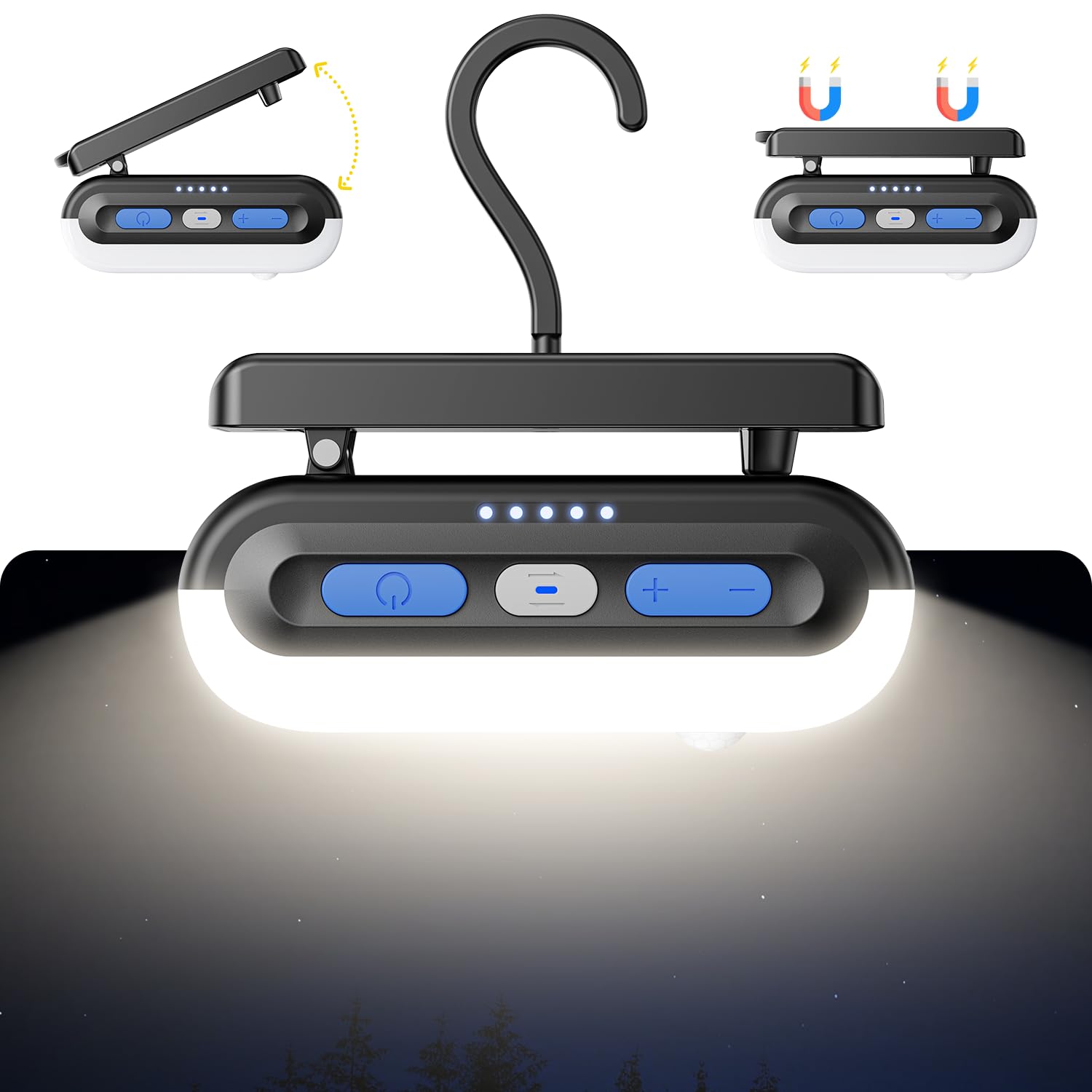 HAGOOGI ランタン ledランタン キャンプライト 人感センサー Type-C充電式 キャンプ ランタン 小型 軽量 一台3役(フック/マグネット/クリップ)5000mAh大容量 380ルーメン 吊り下げ IP65防水 4段階調光&赤色警告灯モード 輝度記憶 ナイトライ