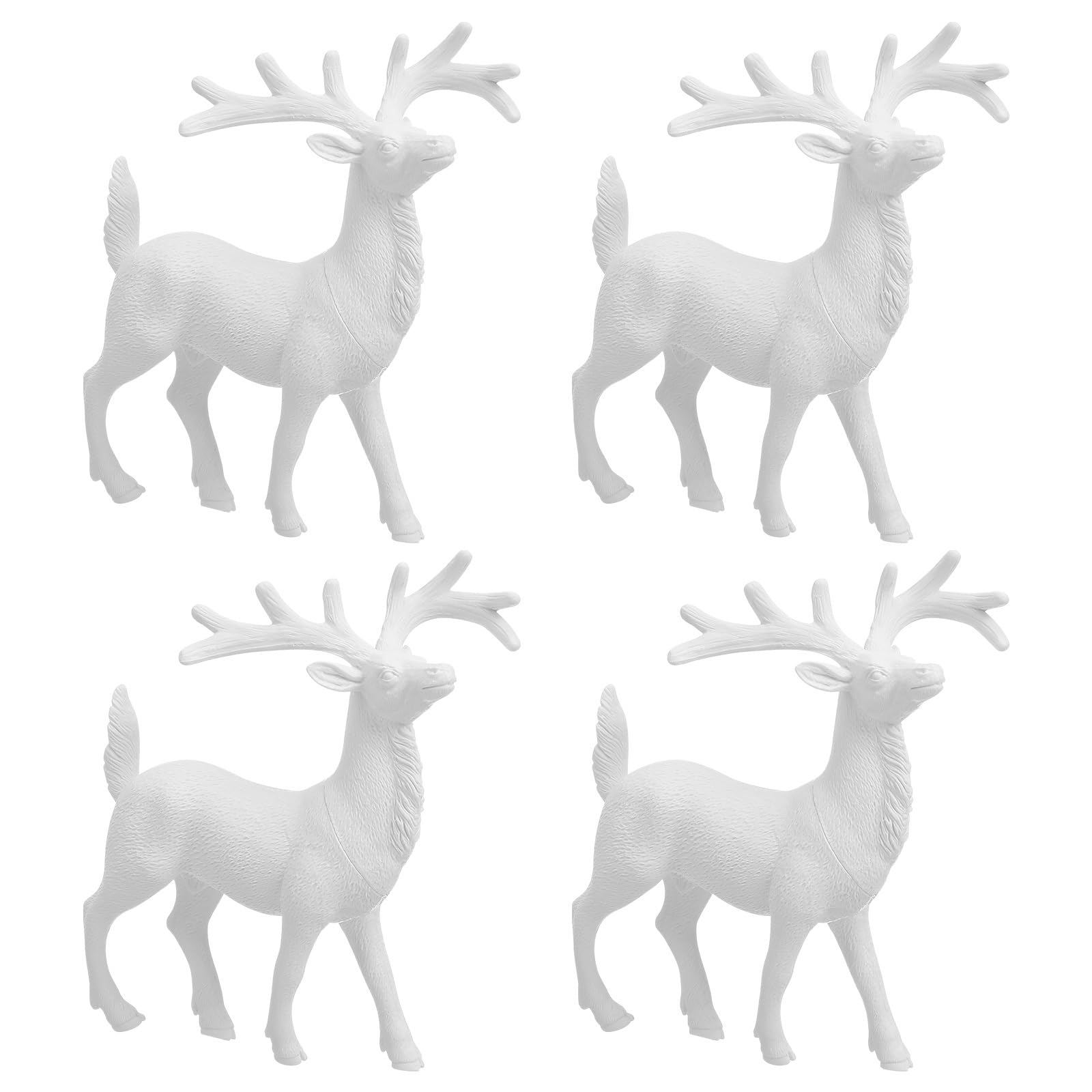 Amosfun 4pcs White Christmas Reindeer Figurines Deer Sculpture Reindeer Statue Props Home Office Decor Xmas Table Decoration 14cm