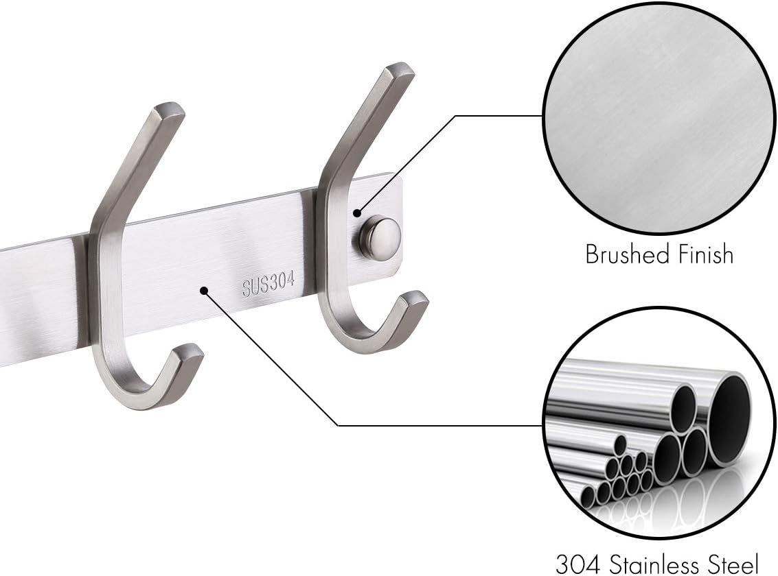 KES Bathroom Towel Rail Rack with 5 Scroll Hooks Wall Mount SUS304 Stainless Steel Brushed, AH203H5-2 - - 