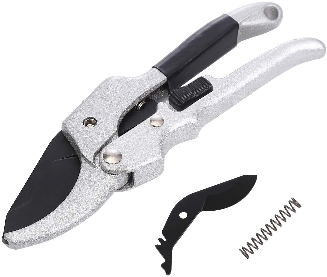 LINZI Secateurs, Professional Ratchet Anvil Pruning Shears 200mm with Extra Blade and Spring, SK-5 Steel Blades 18mm Cutting Capacity, Garden Manual Pruners Scissors for Branches and Twigs 651109