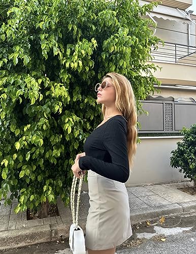 Zeagoo Women's Bodysuit Long Sleeve Asymmetric Neck Bodysuit for Women Stretch Ribbed Slim Body Suits Women Clothing