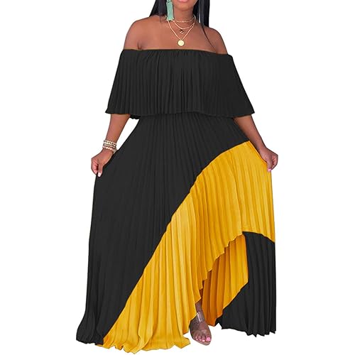 IyMoo Womens Sexy Chiffon Sundress Off Shoulder Ombre Tie Dye Pleated Skirts Long Boho Beach Maxi Dress