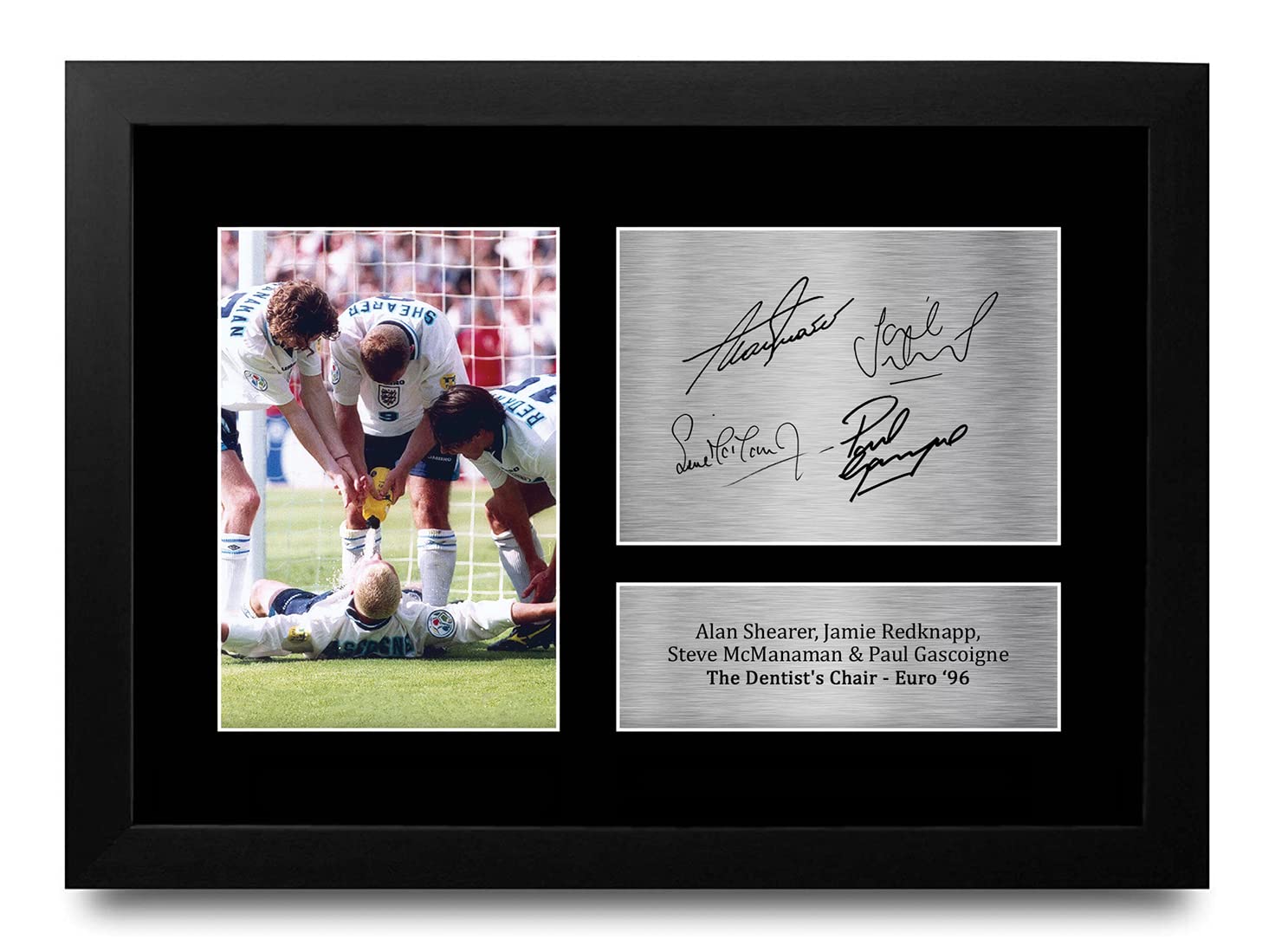 HWC Trading FR A4 Alan Shearer, Jamie Redknapp, Steve McManaman & Paul Gascoigne England Gifts Printed Signed Autograph Picture for Football Fans and Supporters - A4 Framed