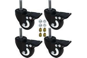 AAGUT 2" Caster Wheels,Heavy Duty Threaded Stem Casters,Screwed Bolt M10 x 25mm Locking Swivel PU Wheels with Brake,4 Pack Double Bearings No Noise Castors
