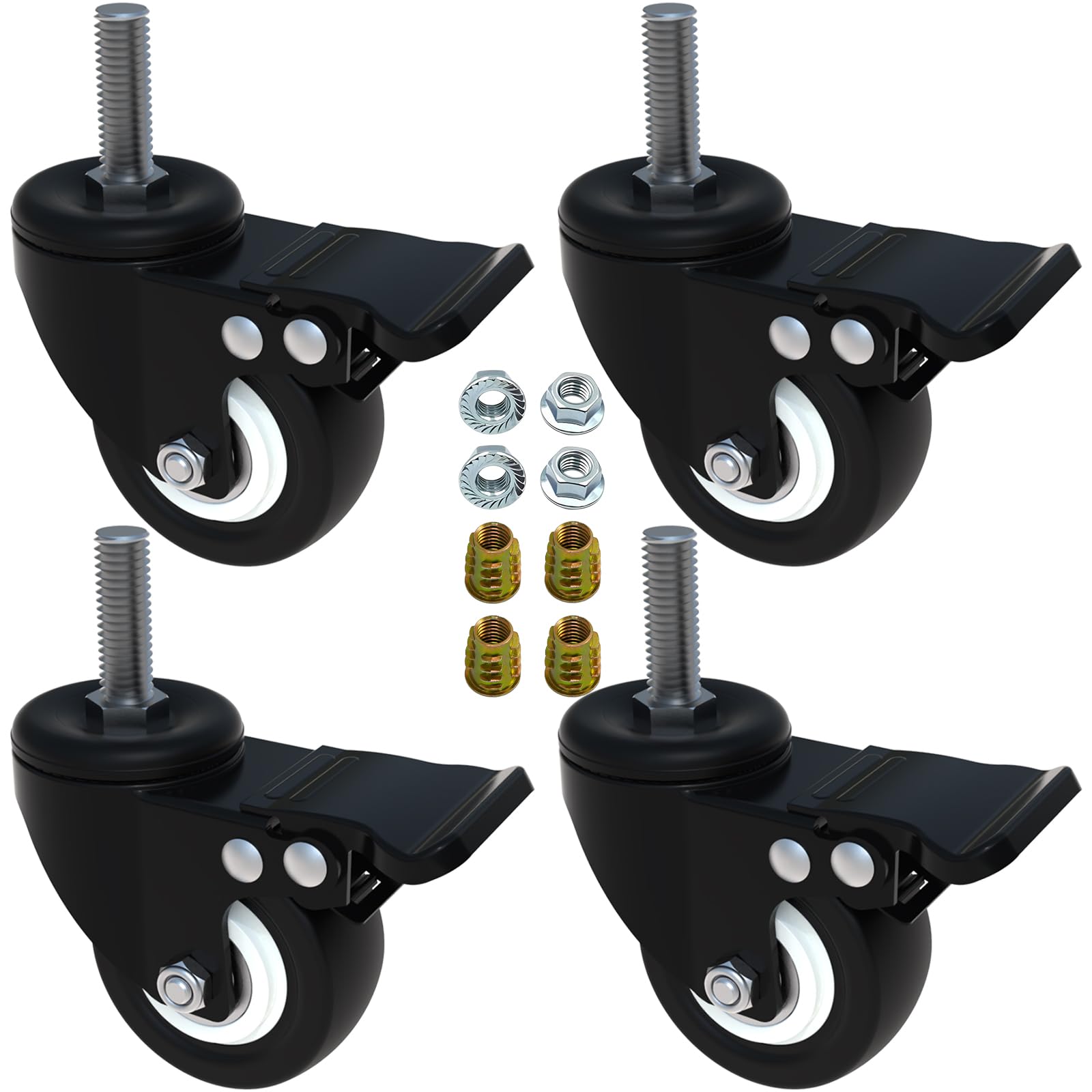 Photo 1 of AAGUT 2" Caster Wheels,Heavy Duty Threaded Stem Casters,Screwed Bolt M10 x 25mm Locking Swivel PU Wheels with Brake,4 Pack Double Bearings No Noise Castors