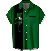 Men's St Patricks Day Shirt Funny Green Clover Saint Pattys Day Shirts Short Sleeve Button Down Shirt