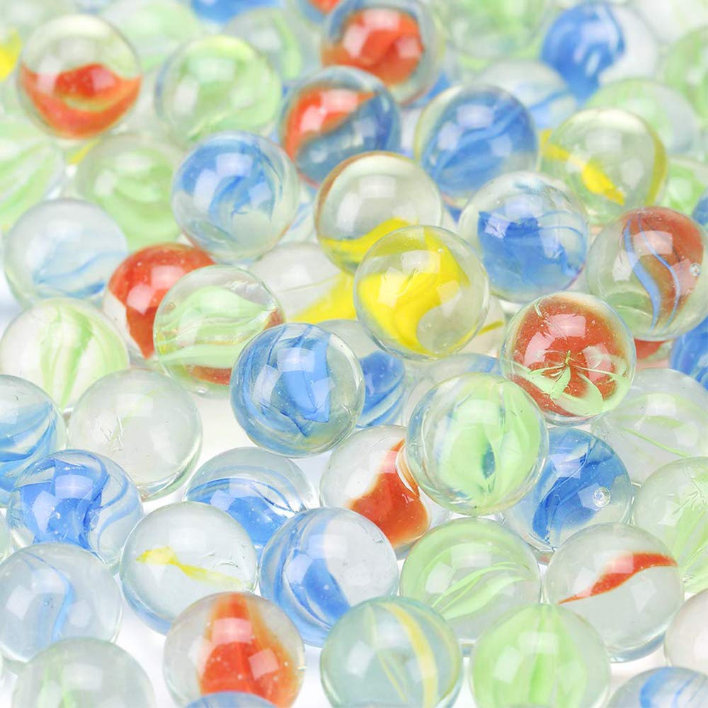 Pinkgarden 200 Count Bulk Clear Mixed Colors Glass Marbles, Colorful Cat Eyes 9/16 inch Round Marble Gift Toy