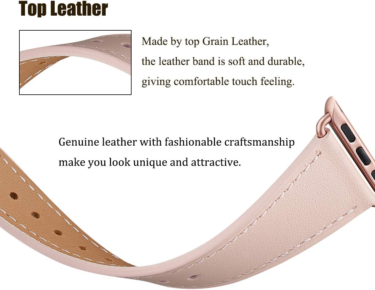QAZNZ Leather Straps for Apple Watch Strap 40mm 42mm(Series 11 10) 41mm 38mm,Women Men Replacement Strap for Apple Watch Series 9 8 7 6 5 4 3 2 1 & iWatch SE 1/2/3,Ultra 3/2/1 - Image 5